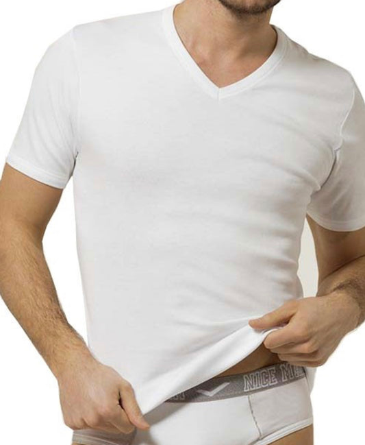 T-shirt da uomo a mezza manica scollo a V cotone caldo Snelly 7011 3 pezzi